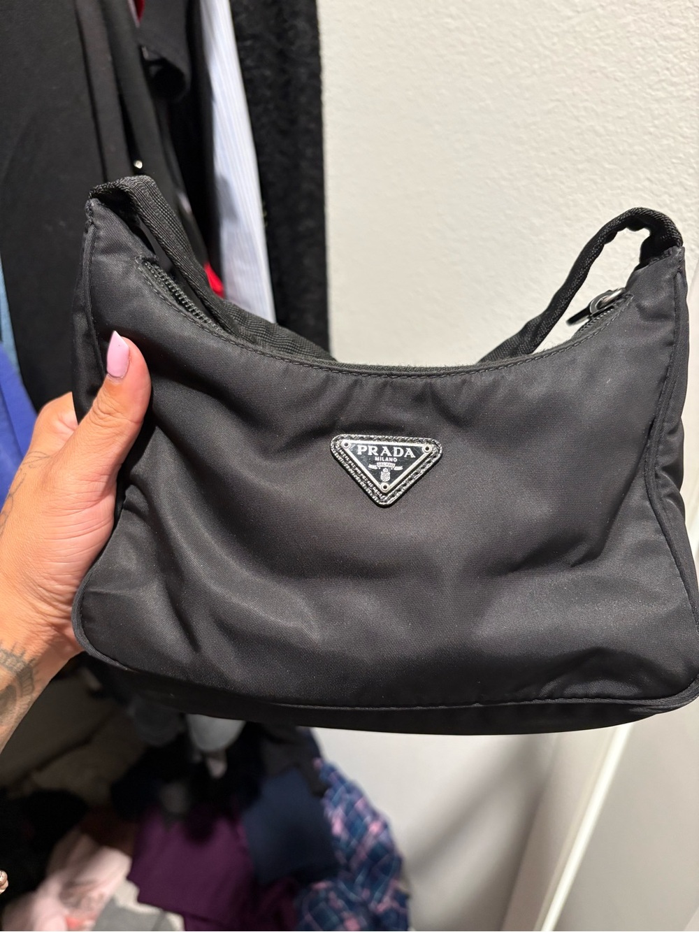 Prada Black Nylon Hobo Bag with Triangle Logo